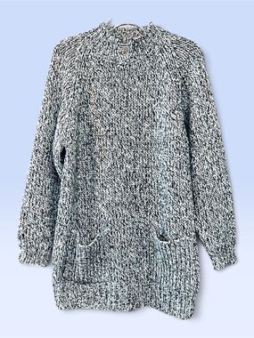 VTG Pronto Moda Black White Marled Knit Sweater Sz L Mock Neck Raglan Sleeves